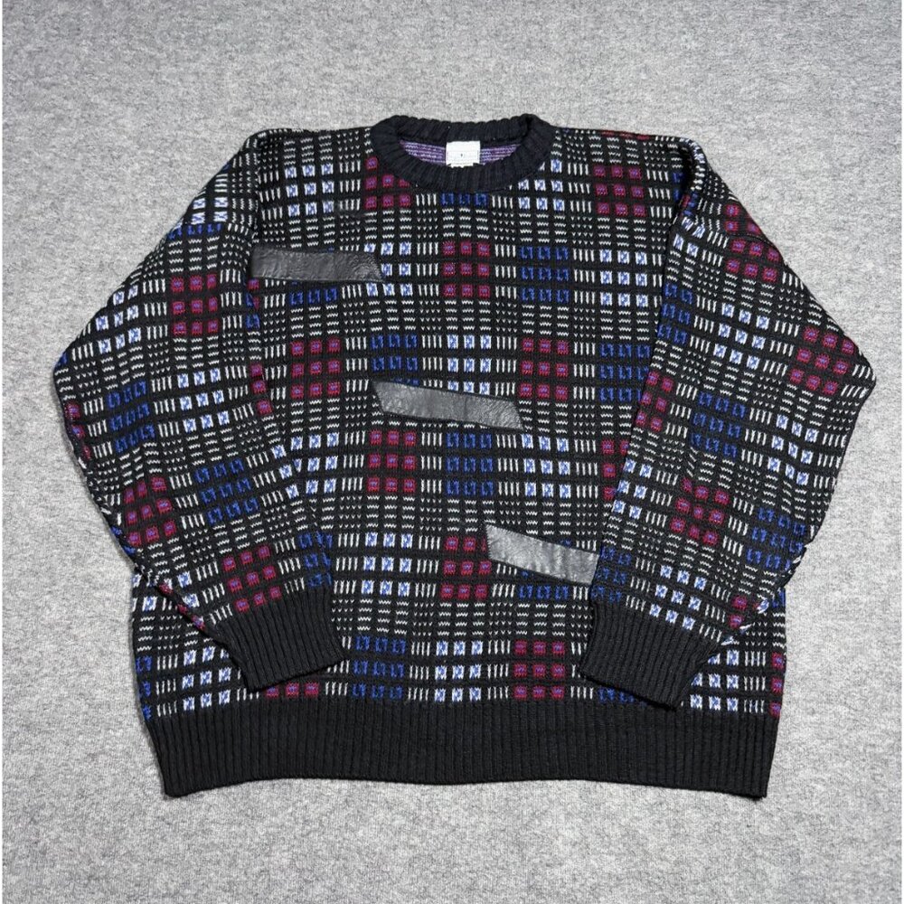 SERGIO VALENTE Men's 2X Black Pullover Crew Neck Sweater Multicolor Pattern